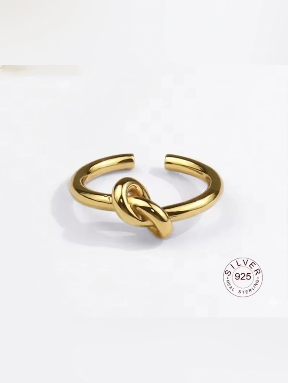 Gold Knot Ring 925 Sterling Silver Adjustable Open Ring Minimalist